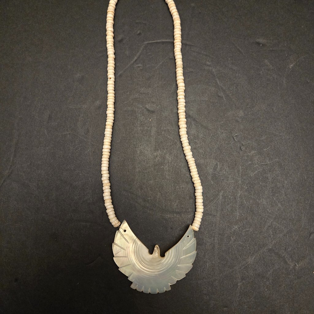 Mother Of Pearl Eagle And Heishi Necklace 28$
